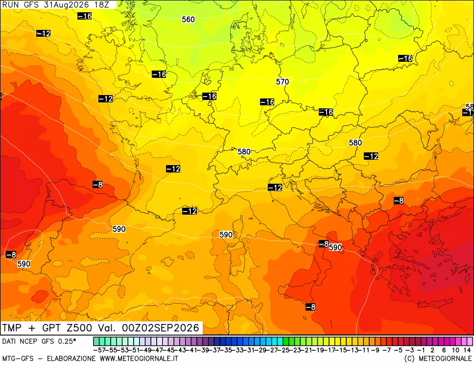 mappa 500 hPa Temp + GPT