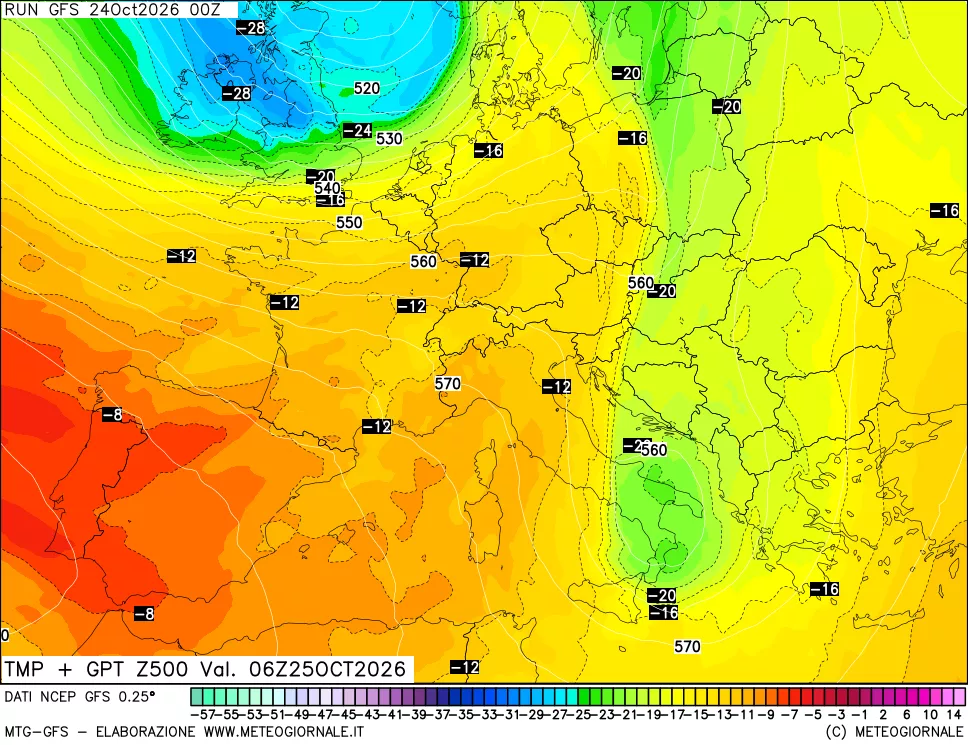 mappa 500 hPa Temp + GPT