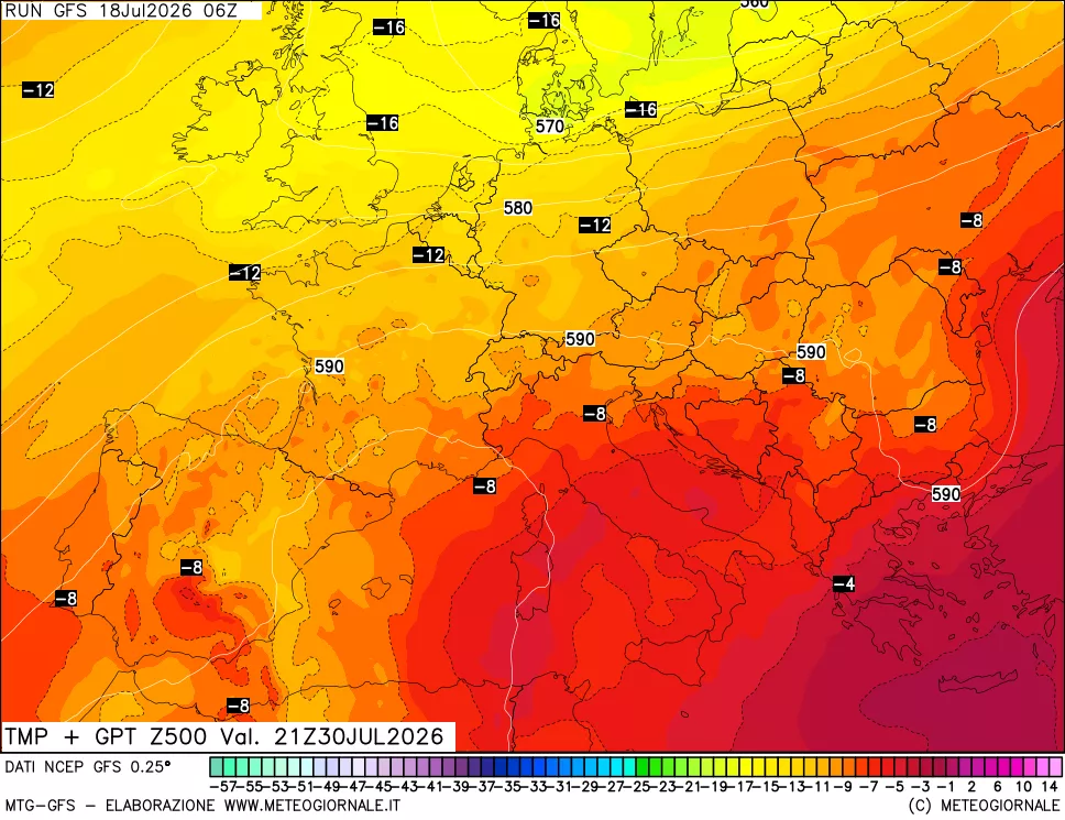 mappa 500 hPa Temp + GPT
