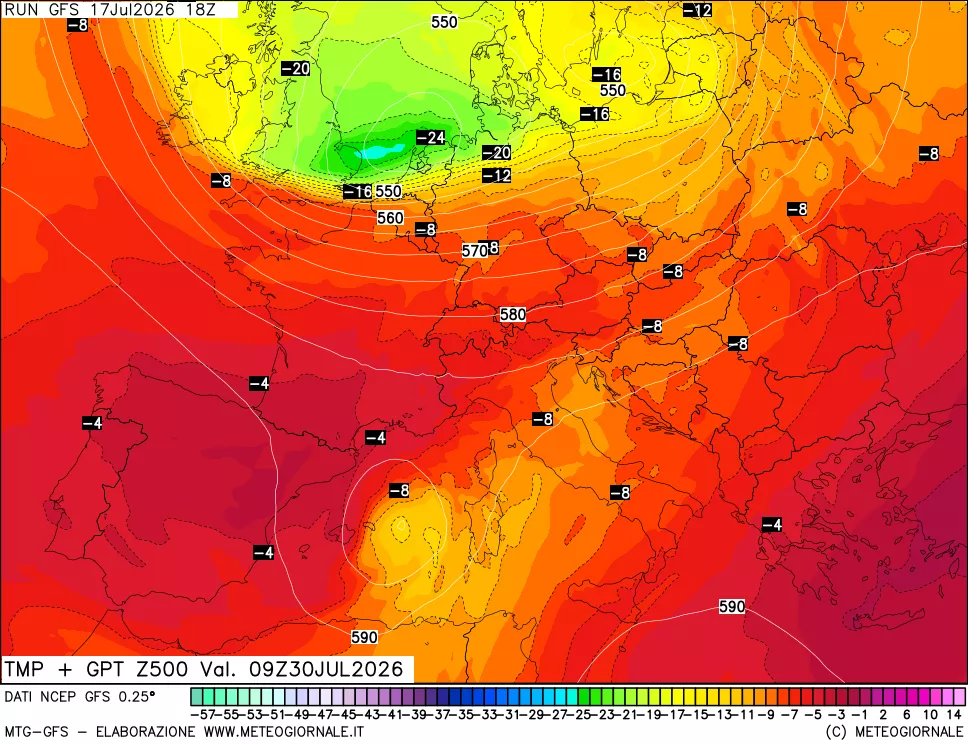 mappa 500 hPa Temp + GPT