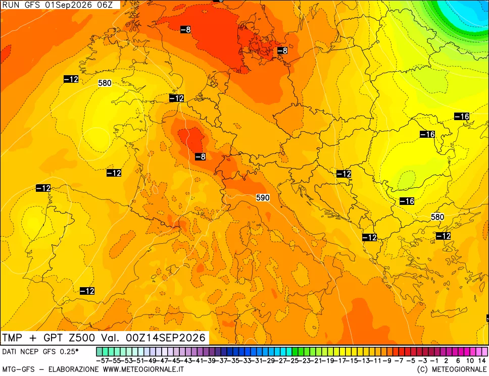 mappa 500 hPa Temp + GPT