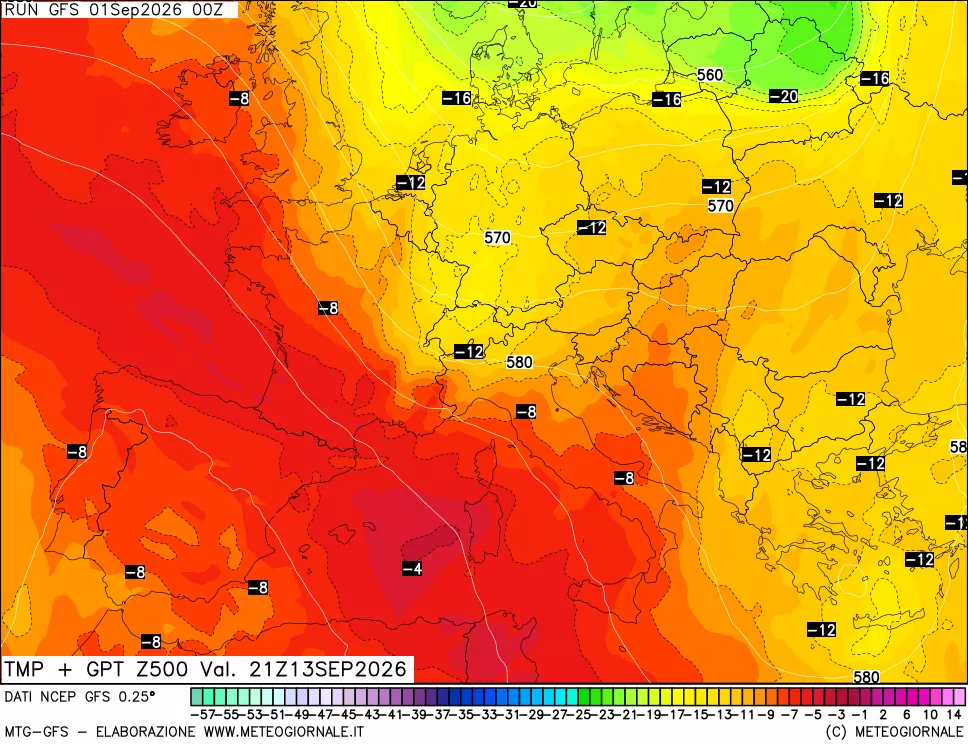mappa 500 hPa Temp + GPT