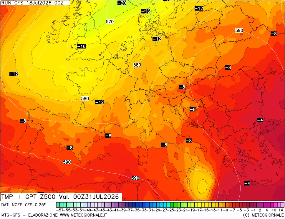 mappa 500 hPa Temp + GPT