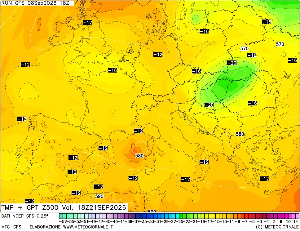 mappa 500 hPa Temp + GPT