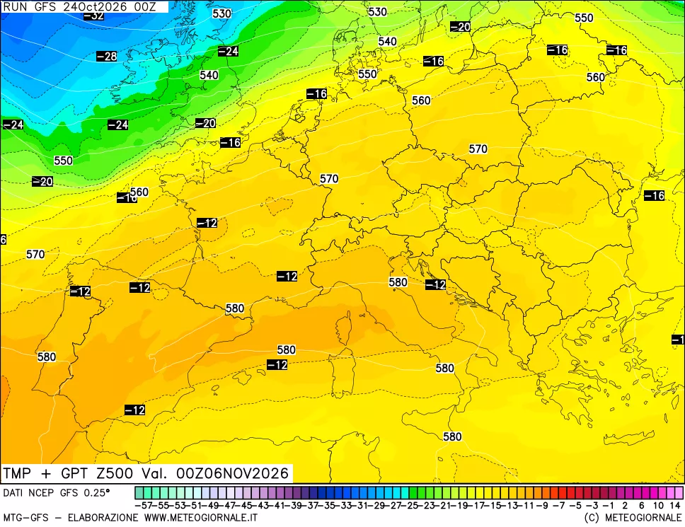 mappa 500 hPa Temp + GPT