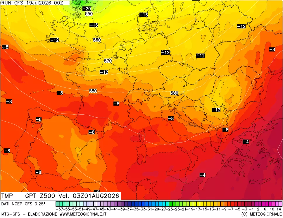 mappa 500 hPa Temp + GPT