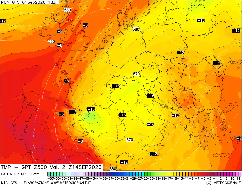 mappa 500 hPa Temp + GPT