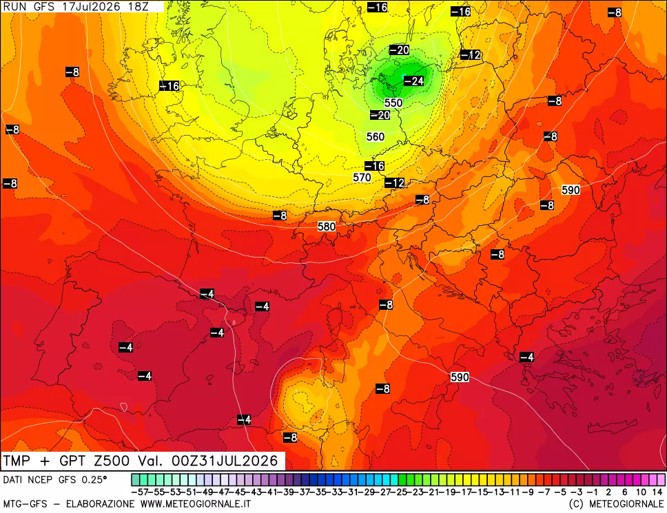 mappa 500 hPa Temp + GPT