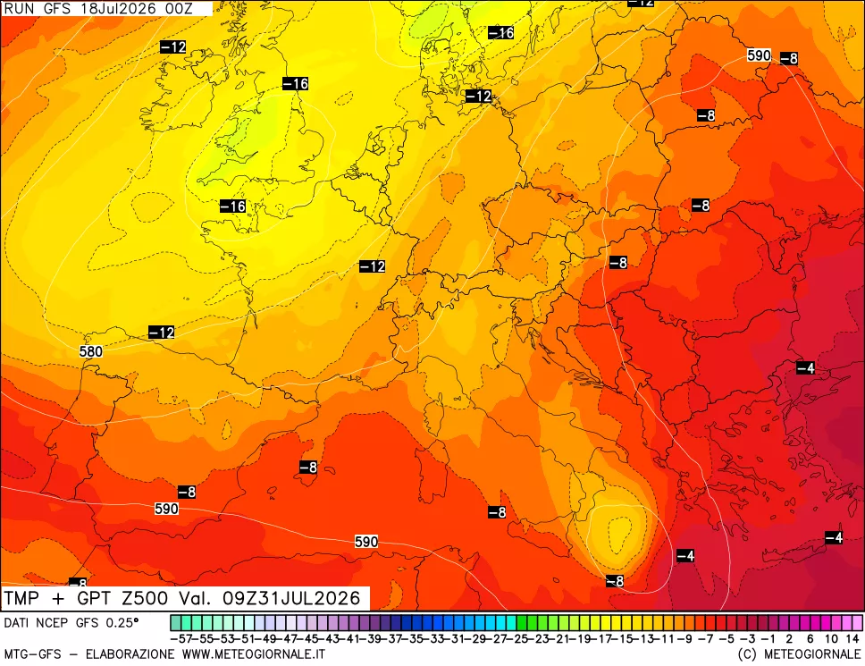 mappa 500 hPa Temp + GPT