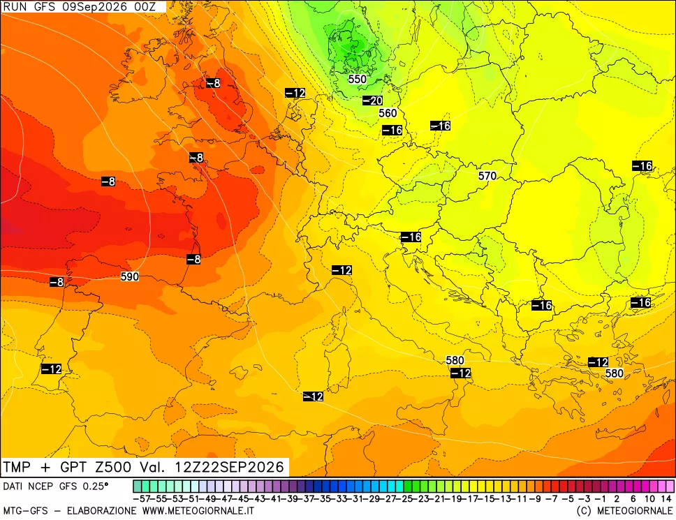 mappa 500 hPa Temp + GPT