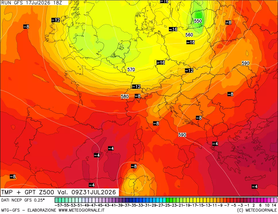mappa 500 hPa Temp + GPT