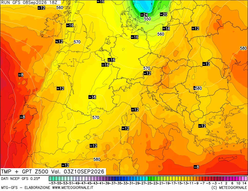 mappa 500 hPa Temp + GPT