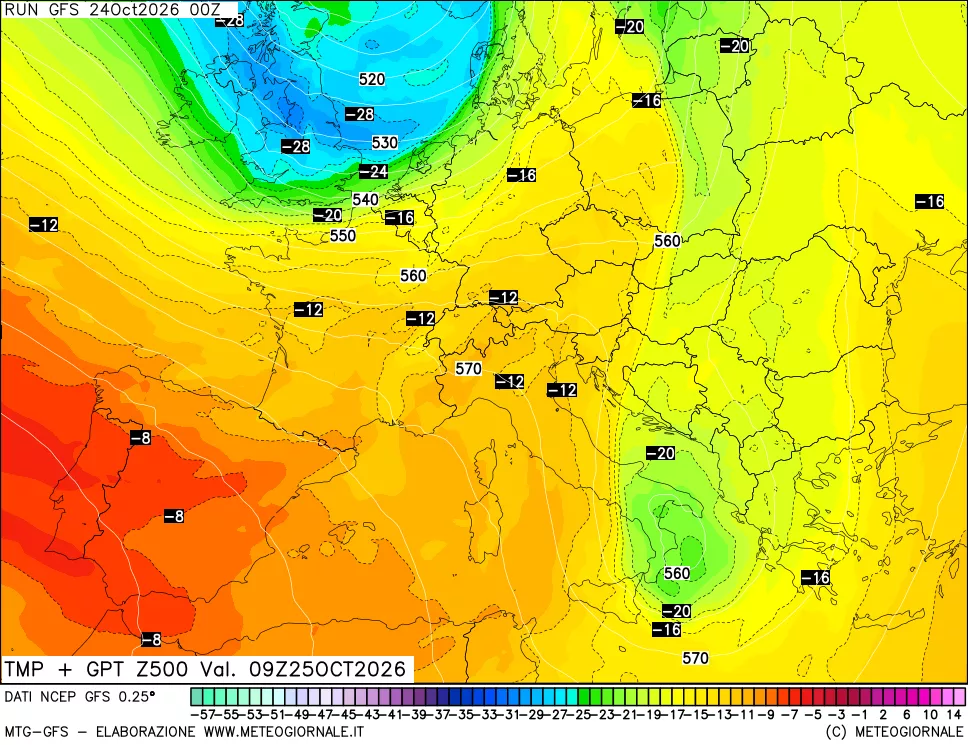 mappa 500 hPa Temp + GPT