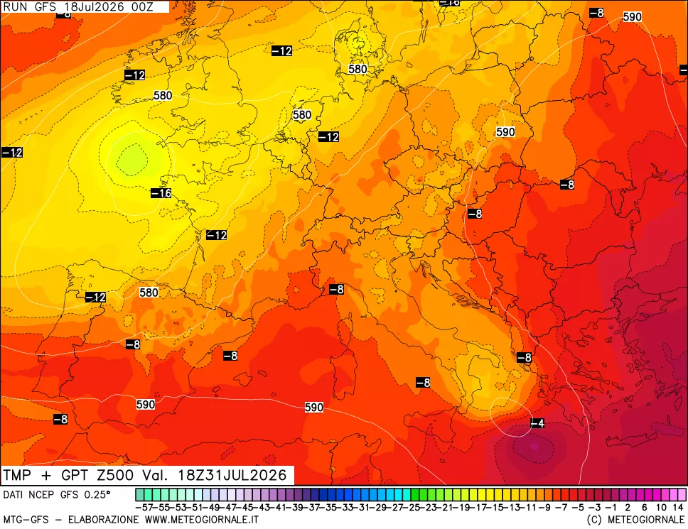 mappa 500 hPa Temp + GPT