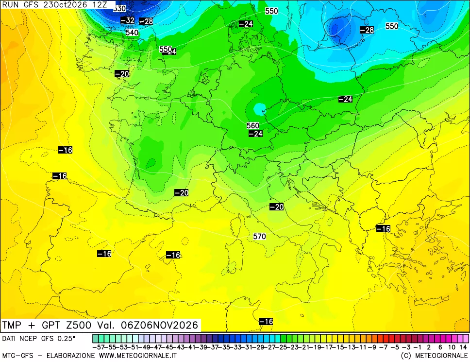 mappa 500 hPa Temp + GPT