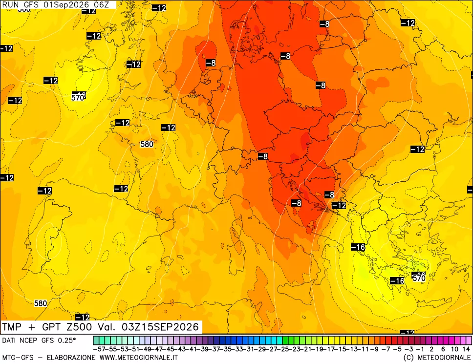 mappa 500 hPa Temp + GPT