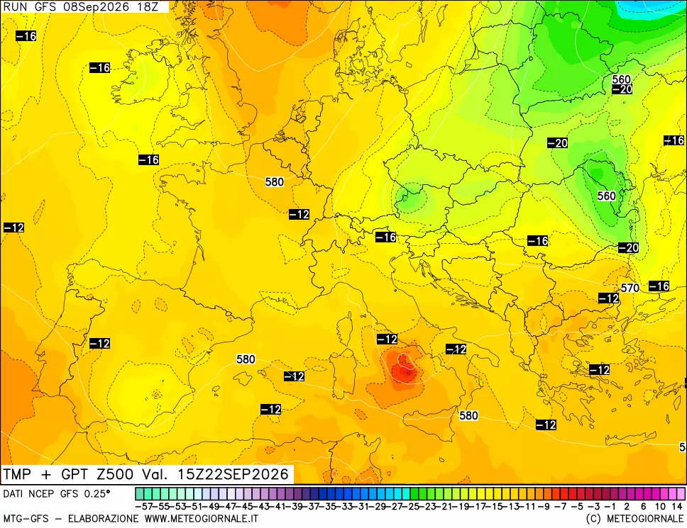 mappa 500 hPa Temp + GPT