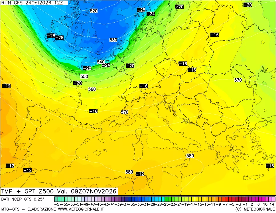 mappa 500 hPa Temp + GPT