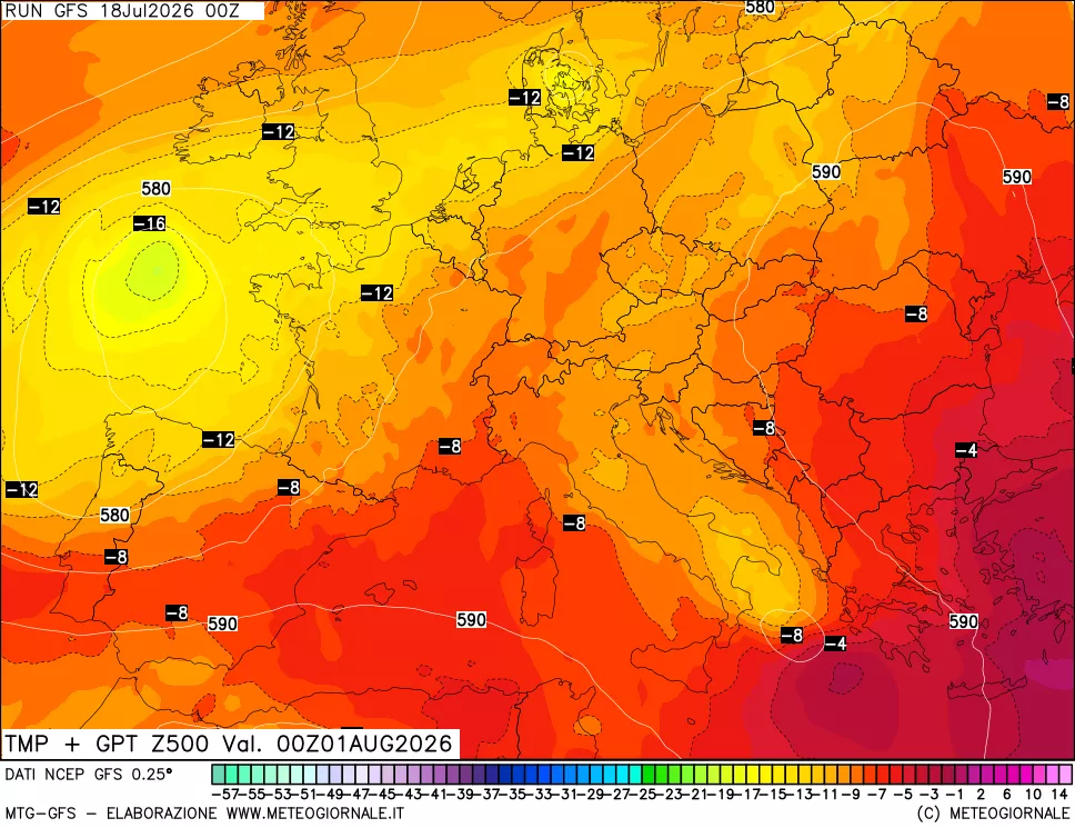 mappa 500 hPa Temp + GPT