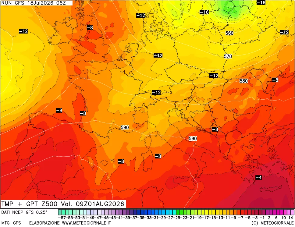 mappa 500 hPa Temp + GPT