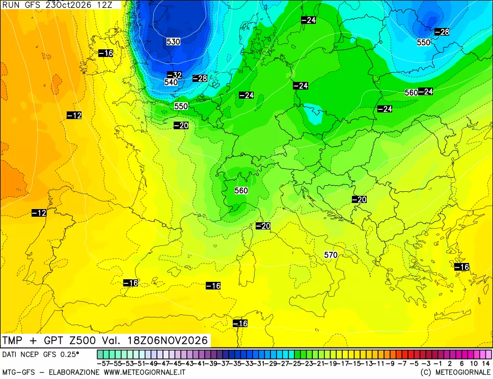 mappa 500 hPa Temp + GPT