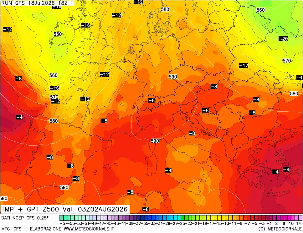 mappa 500 hPa Temp + GPT