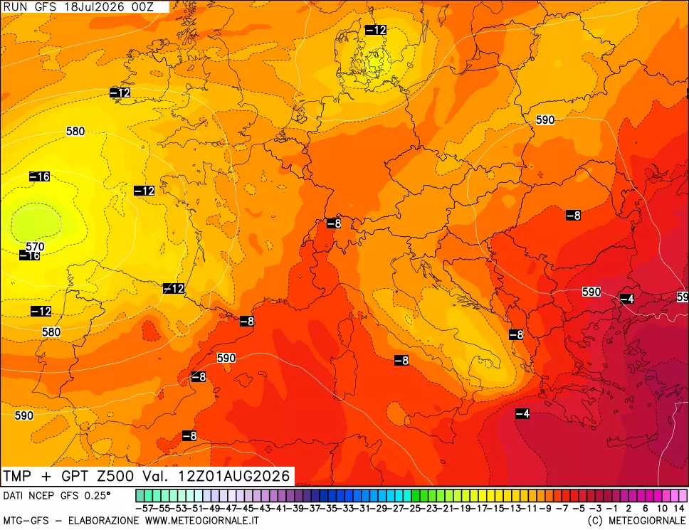 mappa 500 hPa Temp + GPT