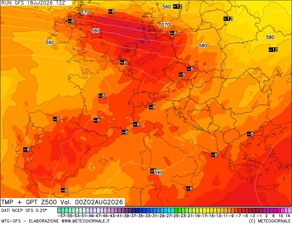 mappa 500 hPa Temp + GPT