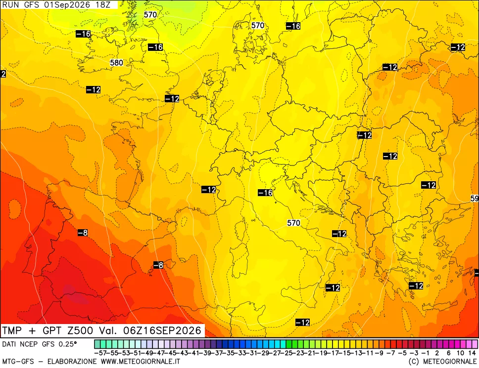 mappa 500 hPa Temp + GPT
