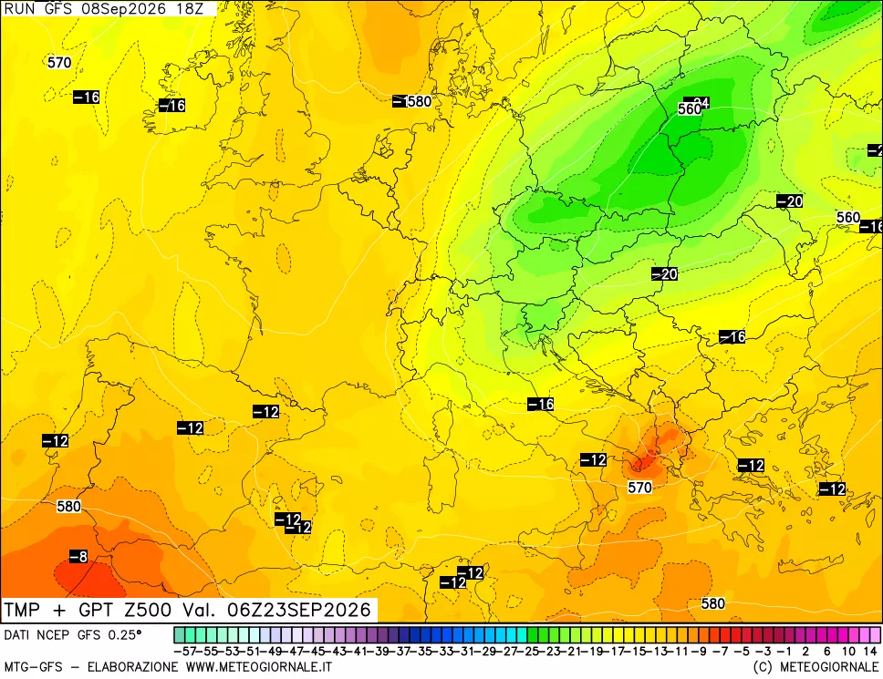 mappa 500 hPa Temp + GPT