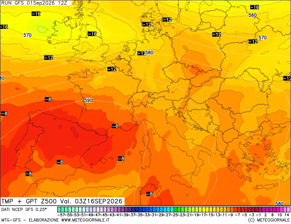 mappa 500 hPa Temp + GPT
