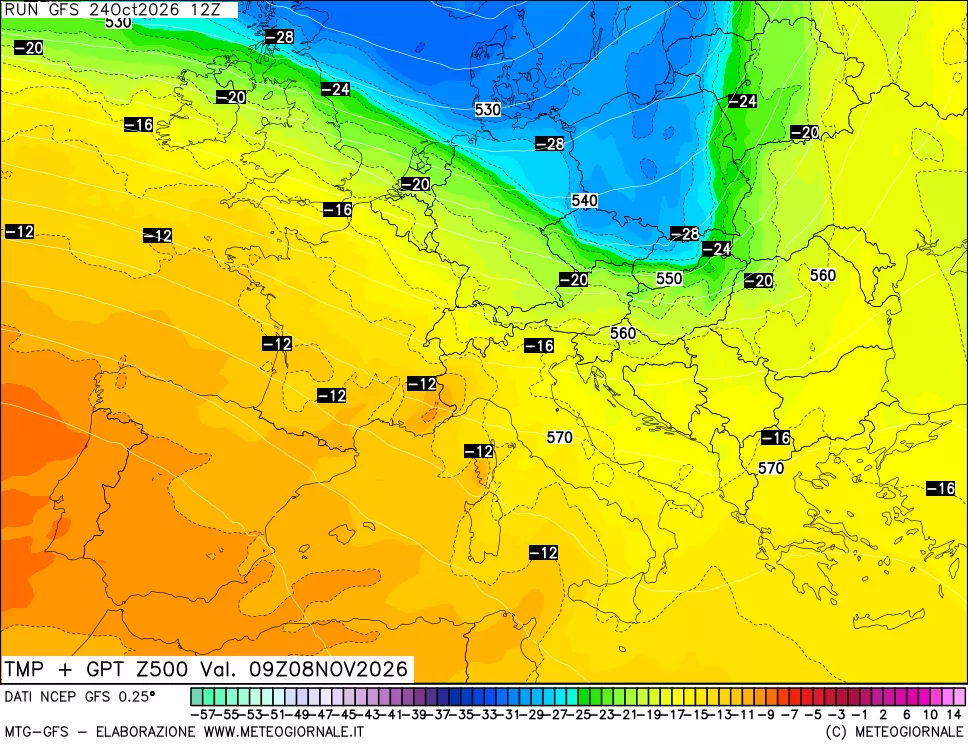 mappa 500 hPa Temp + GPT