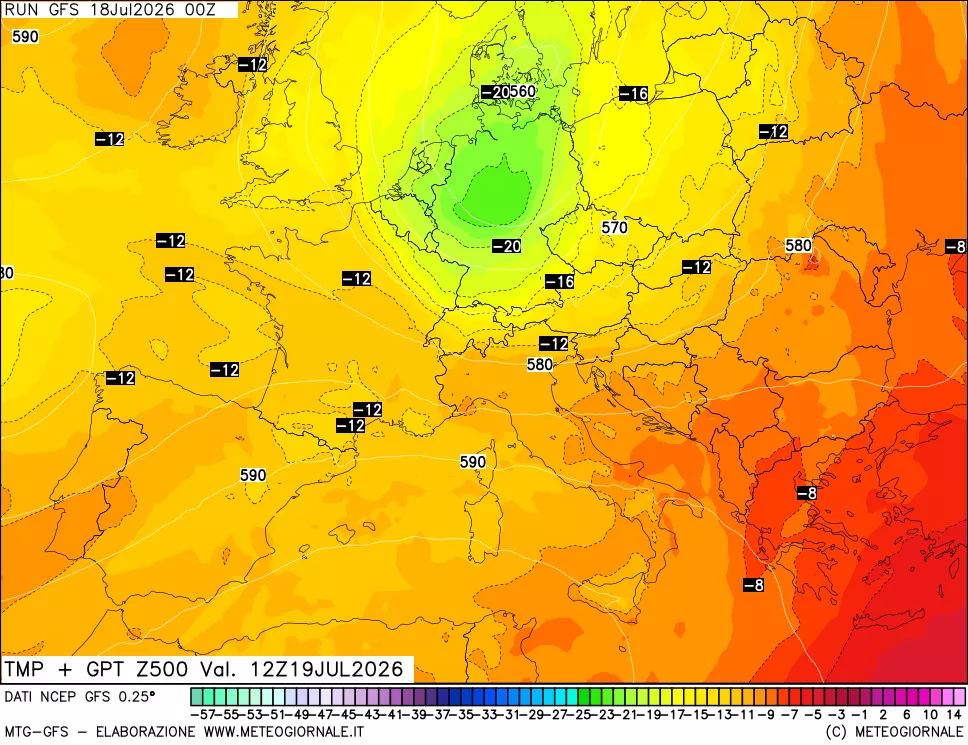 mappa 500 hPa Temp + GPT