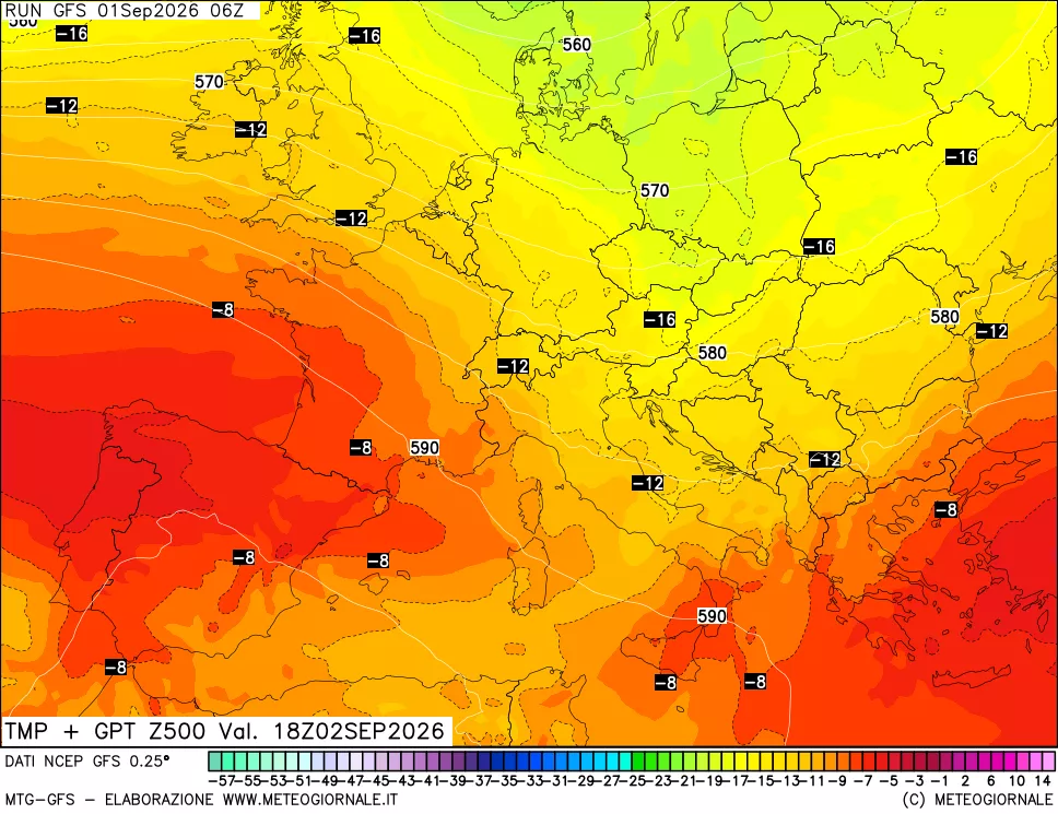 mappa 500 hPa Temp + GPT