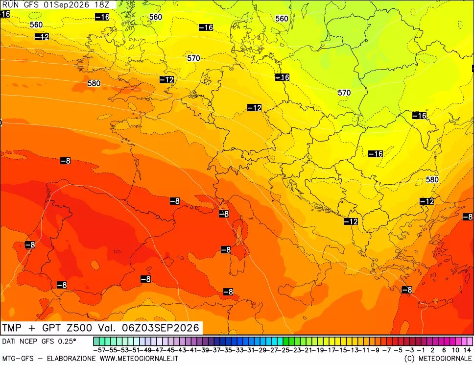 mappa 500 hPa Temp + GPT