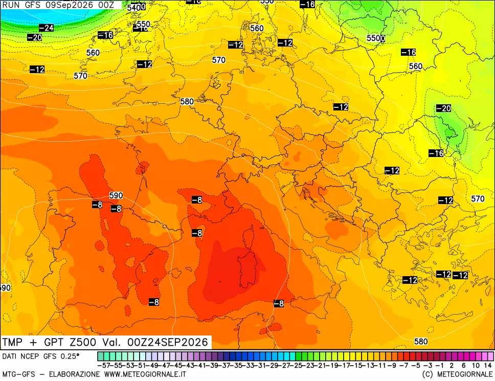 mappa 500 hPa Temp + GPT