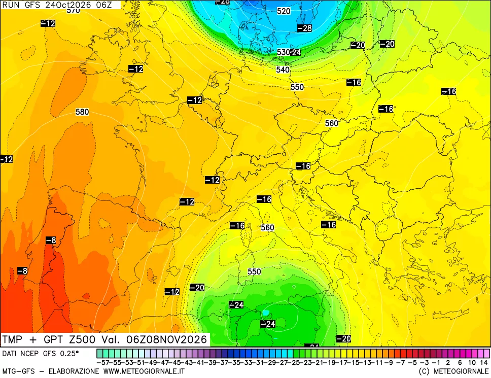 mappa 500 hPa Temp + GPT