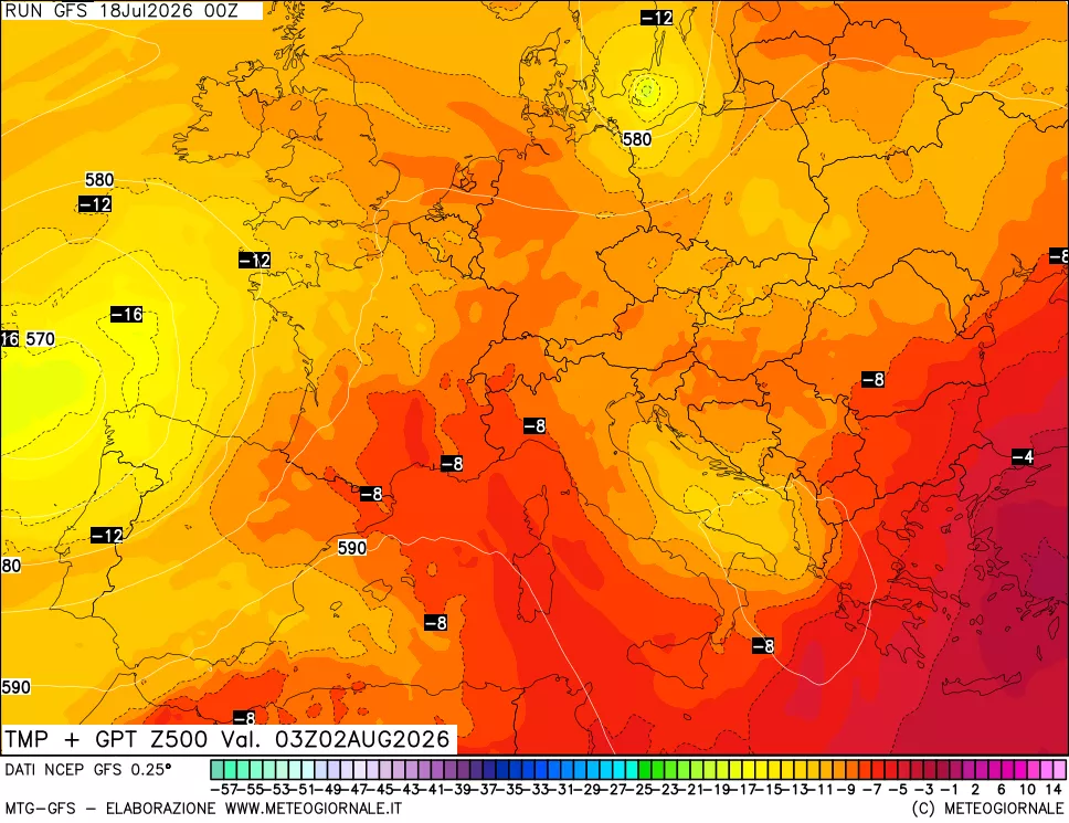 mappa 500 hPa Temp + GPT