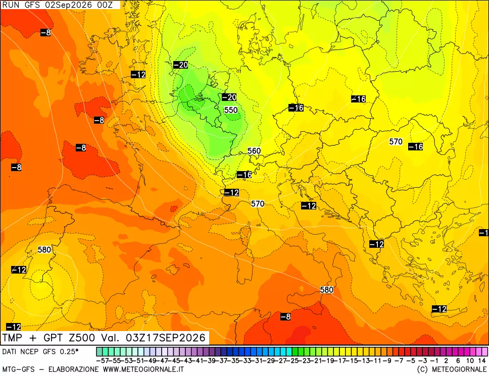 mappa 500 hPa Temp + GPT