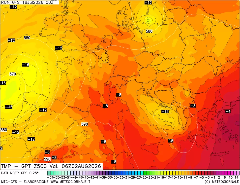 mappa 500 hPa Temp + GPT