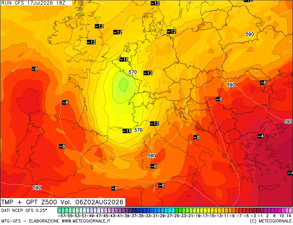 mappa 500 hPa Temp + GPT