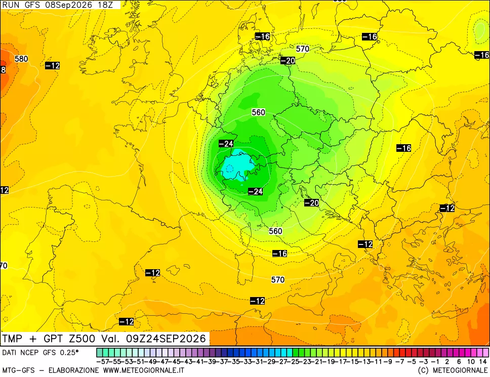 mappa 500 hPa Temp + GPT