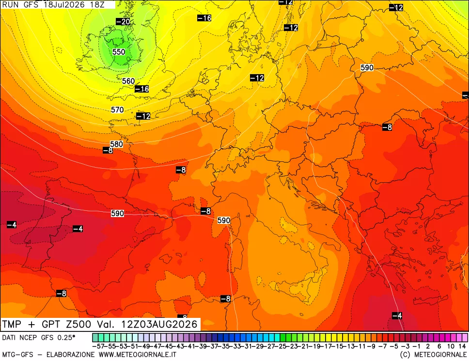 mappa 500 hPa Temp + GPT