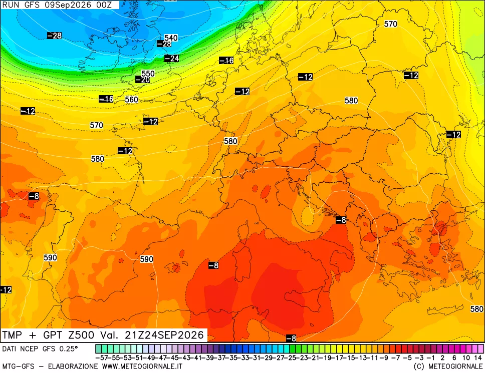 mappa 500 hPa Temp + GPT