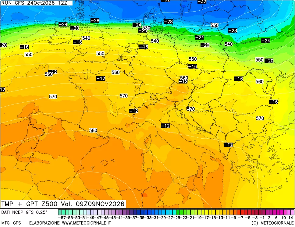 mappa 500 hPa Temp + GPT