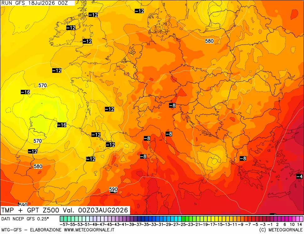 mappa 500 hPa Temp + GPT