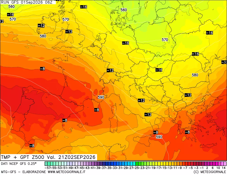 mappa 500 hPa Temp + GPT