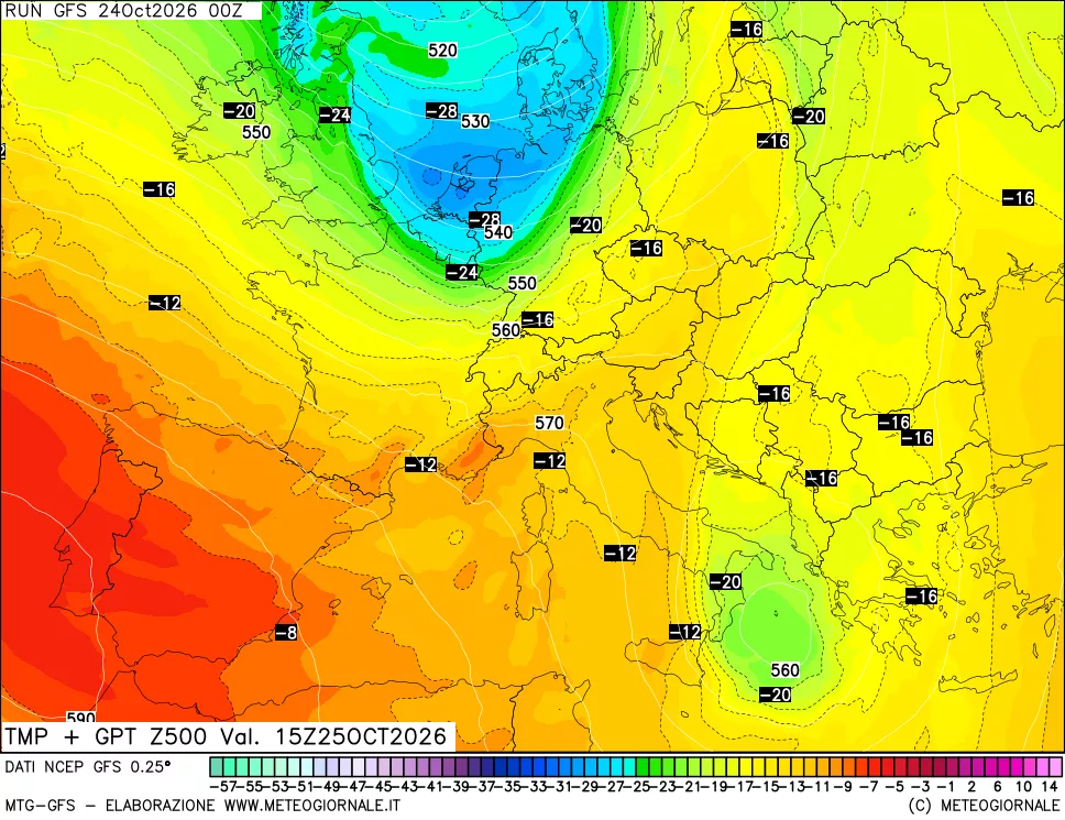 mappa 500 hPa Temp + GPT