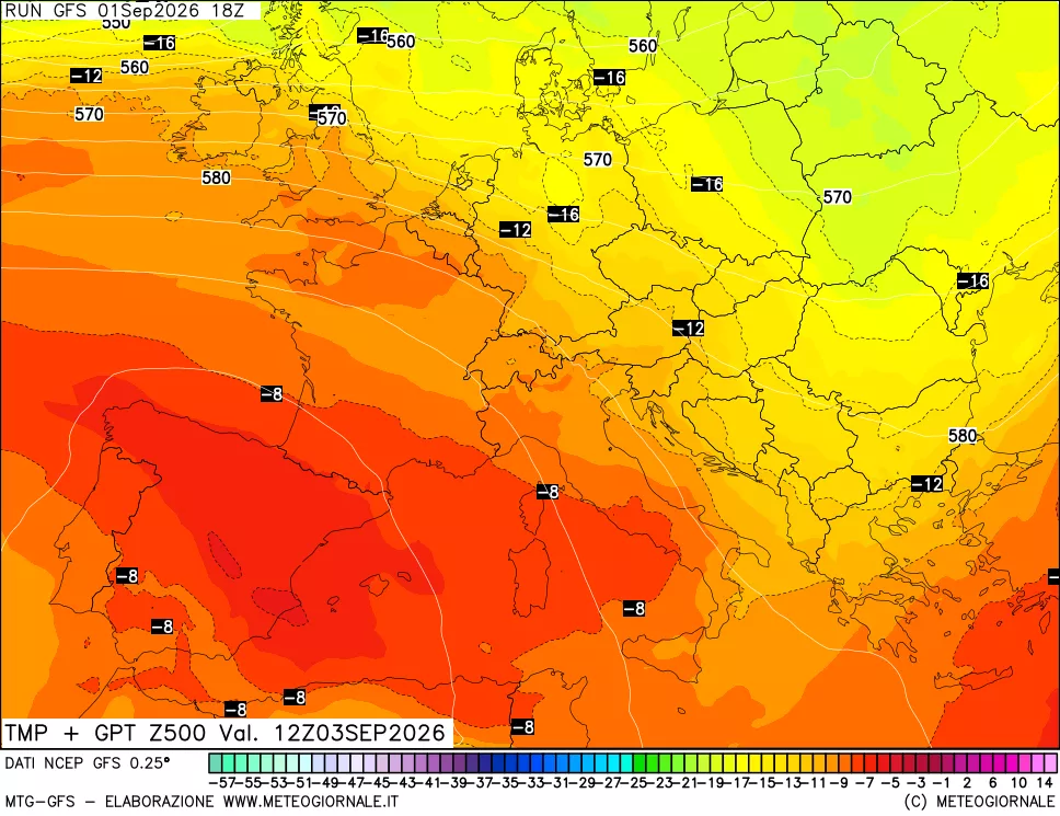 mappa 500 hPa Temp + GPT