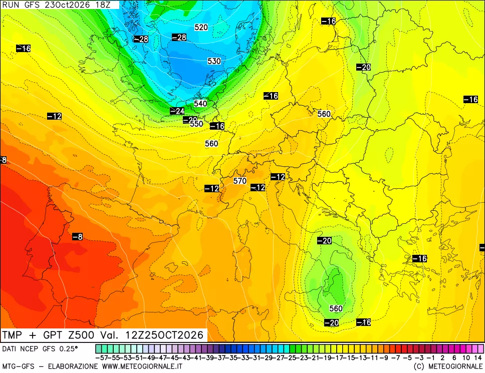 mappa 500 hPa Temp + GPT